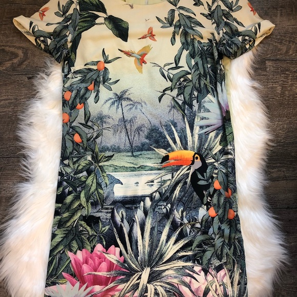 H&M conscious collection tropic toucan shift dress